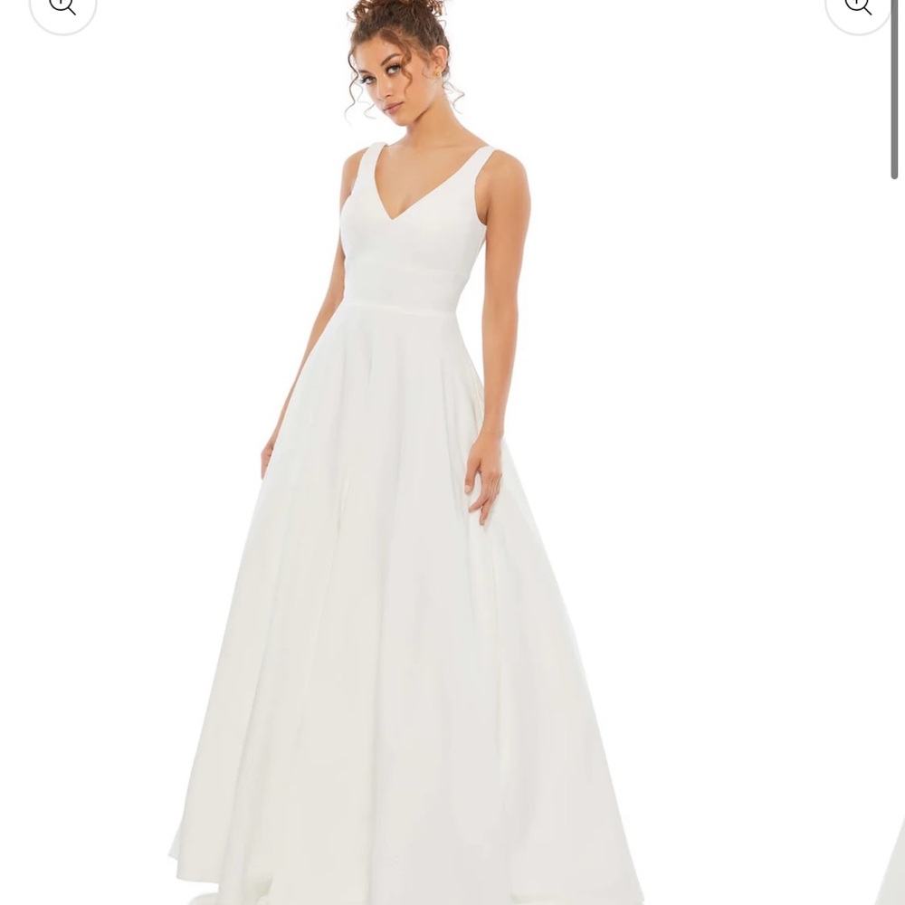 Ieena for Mac Duggal White Empire Waist Wedding Gown